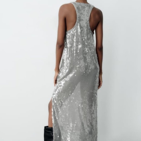 ZARA ~ SEQUIN DRESS SILVER - Picture 8 of 9